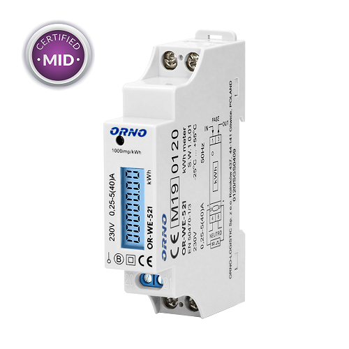 KWh-mittari 1-vaihe digitaalinen40A Orno 116x17,5x62mm, DIN aukkoon - Sähkötarvikkeita - 622 - 1