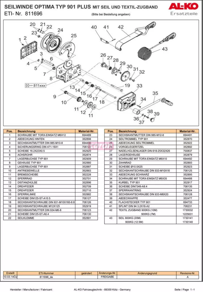 Vintturin kahvan kiinnikepultti 901A AL-KO 901A vinssin kiinnikepultti - Varaosat - 17109 - 1